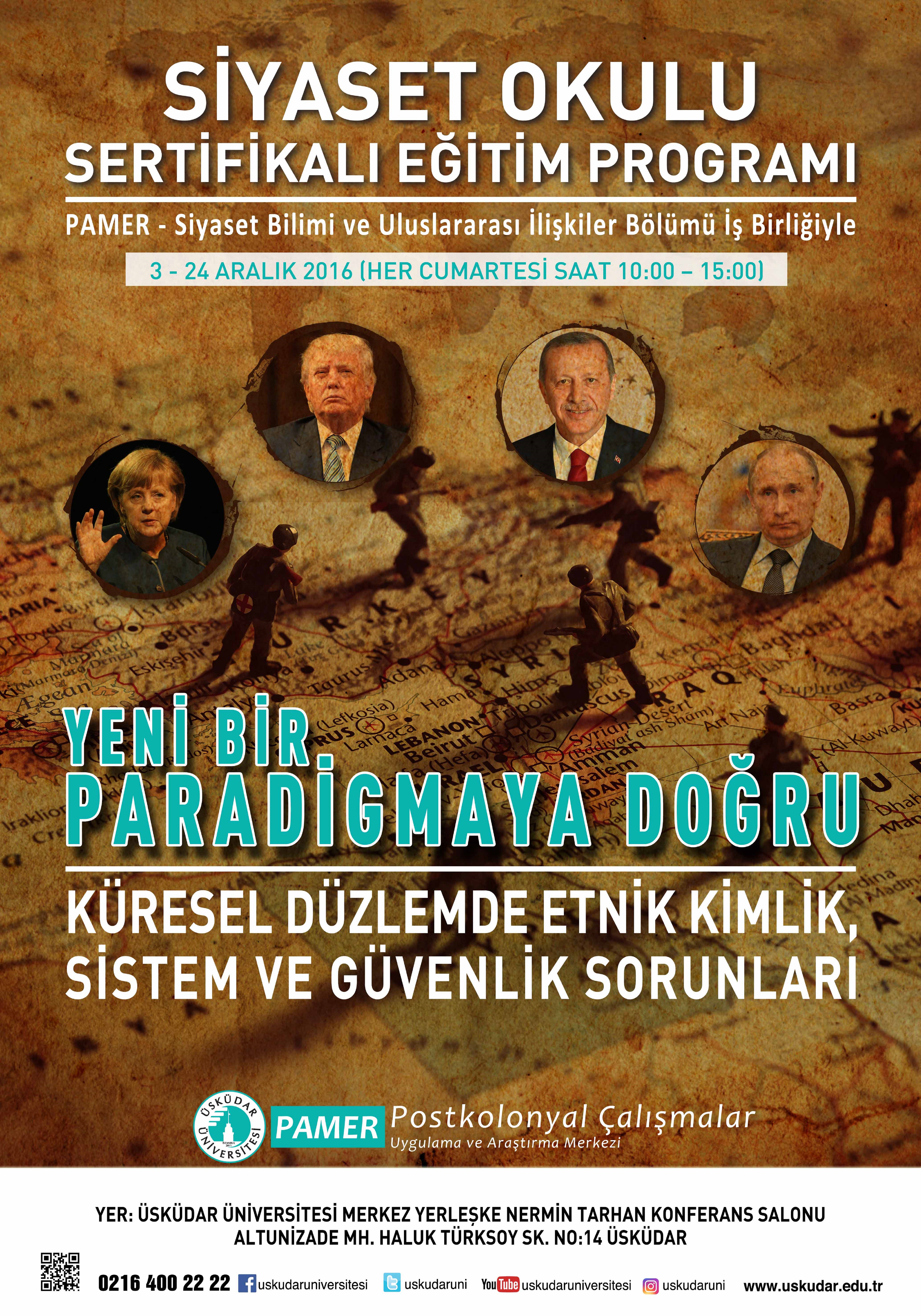 PAMER Siyaset Okulu Etkinliği 3-24 Aralık Her Cumartesi saat 10.00-15.00 arası Nermin Tarhan Salonu